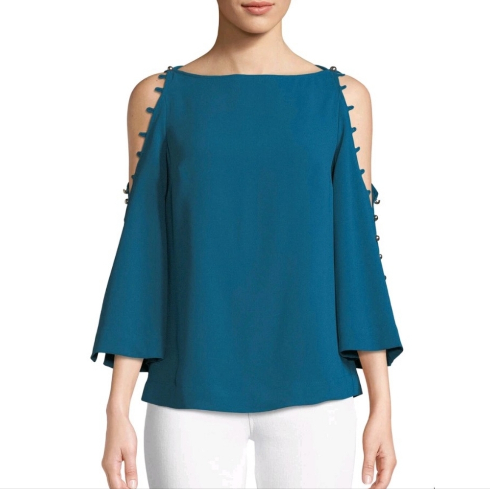 Trina Turk Amor Button Cold-Shoulder Top XS